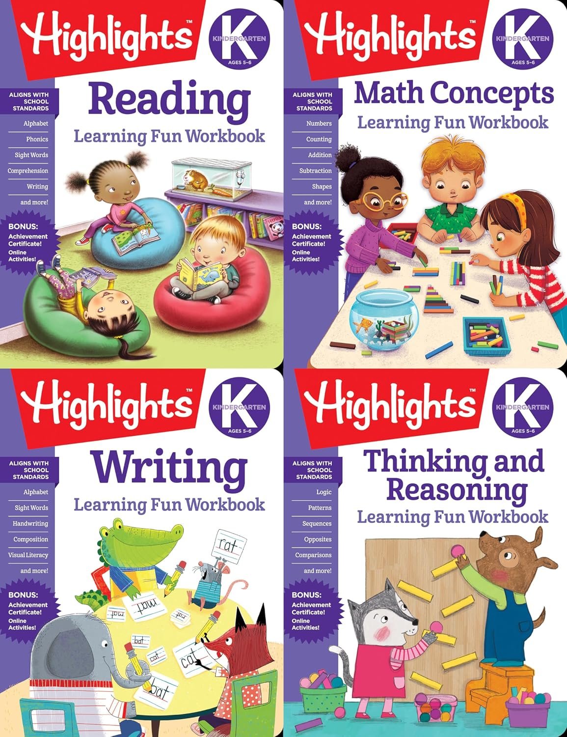 Highlights Kindergarten Learning Workbook Pack with four colorful workbook covers