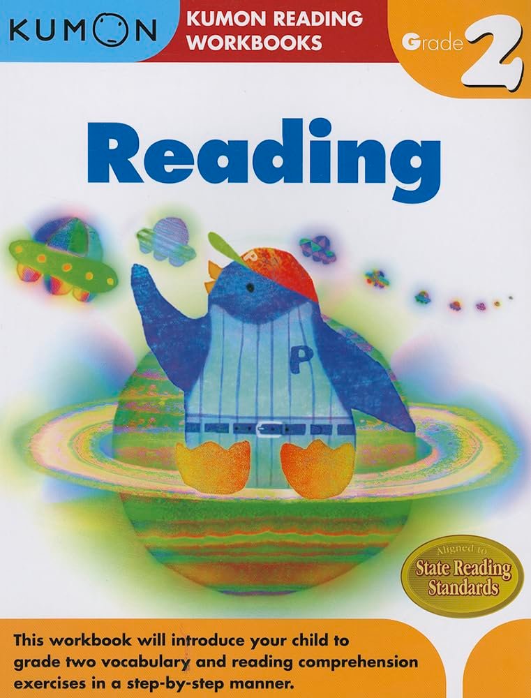Kumon Grade 2 Reading Workbook cover with colorful animal illustration