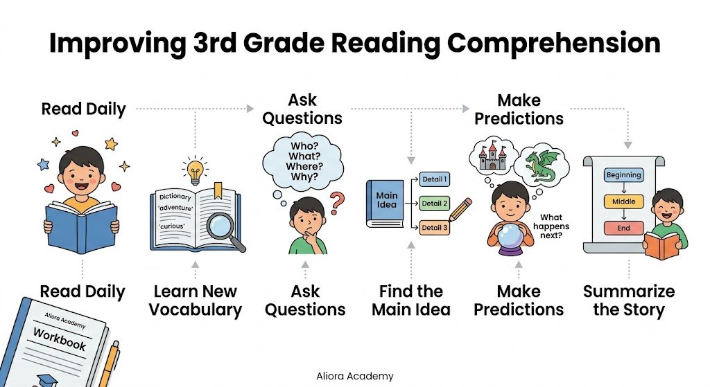 Parent and child reading together and discussing a story to improve reading comprehension